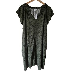 Gap Flutter Sleeve Splitneck Mini Dress Green Floral Size XXL